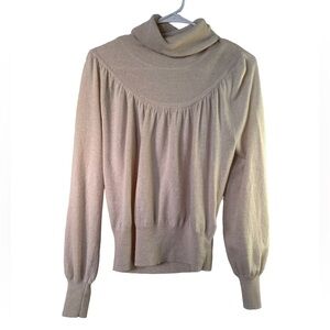 MADEWELL Women's Shirred Balloon Sleeve Cream Turtleneck Sweater Med Wool Alpaca